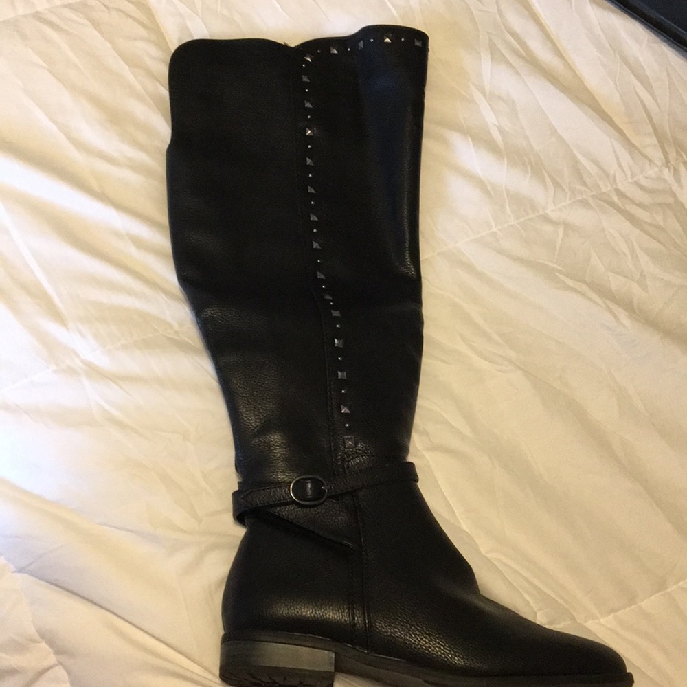 Over the knee black leather boots